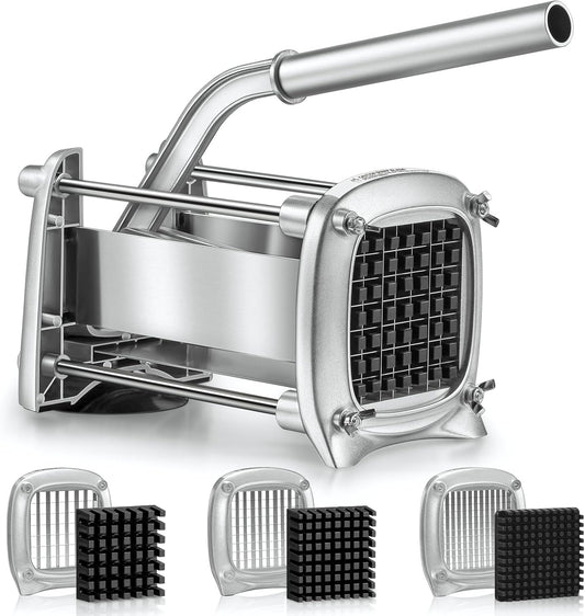 Professional Stainless Steel French Fry Cutter, 3 Blades (1/2", 3/8", 1/4") for Potatoes, Carrots, Apples, V1258-DP02-C-1531