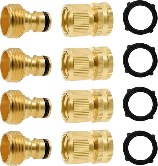 Garden Hose Quick Connector, Solid Brass 3/4 Inch GHT Thread Garden Quick Connect Kit, Male and Female V1258-DP02-C-154
