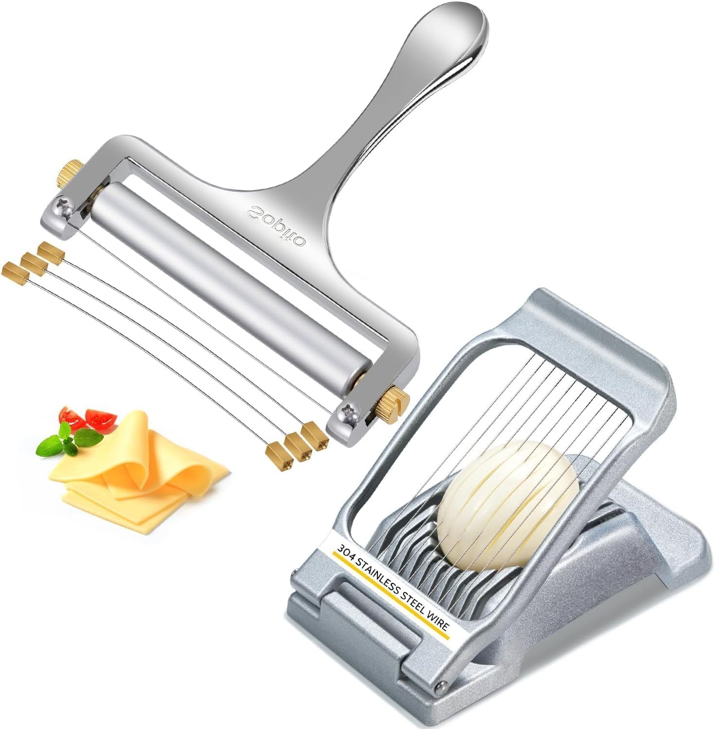 Stainless Cheese Slicer With 3 Extra Wires & Heavy Duty Steel Wire Egg Slicer for Hard Boiled Eggs V1258-DP02-C-1540