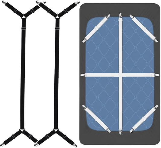 Bed Sheet Straps, 8+2 Pieces Heavy Duty Elastic Sheet Holders Suspenders of Mattresses, Short+ Long, White & V1258-DP02-C-1546