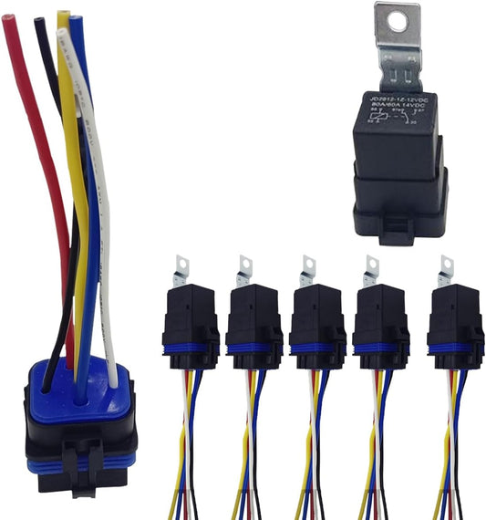 80AMP 5-Pin SPDT Waterproof Relay with Socket Harness Kit, 12 Volt Relay Heavy Duty Automotive Relay with V1258-DP02-C-1566