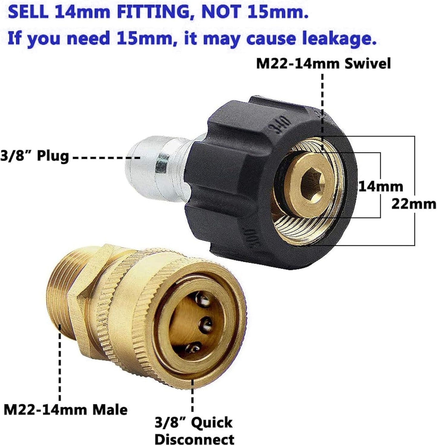 Pressure Washer Adapter Set, Quick Disconnect Kit With M22 Metric Male Thread Quick Connector, M22 Swivel to V1258-DP02-C-158