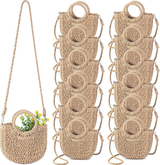 Straw Purses for Women Semi Circle Rattan Straw Purses Bulk with Handles for Women Wedding Guests Bridesmaid V1258-DP02-C-1620