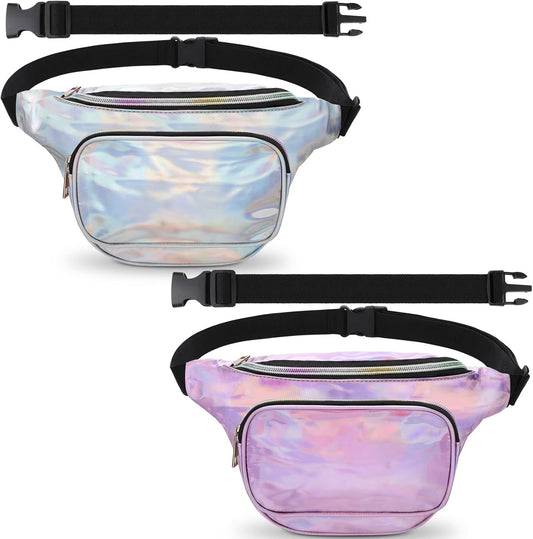 2 Pcs Holographic Plus Size Fanny Pack for Women 80s Waist Packs with Extender Fanny Bag with Adjustable Belt V1258-DP02-C-1622