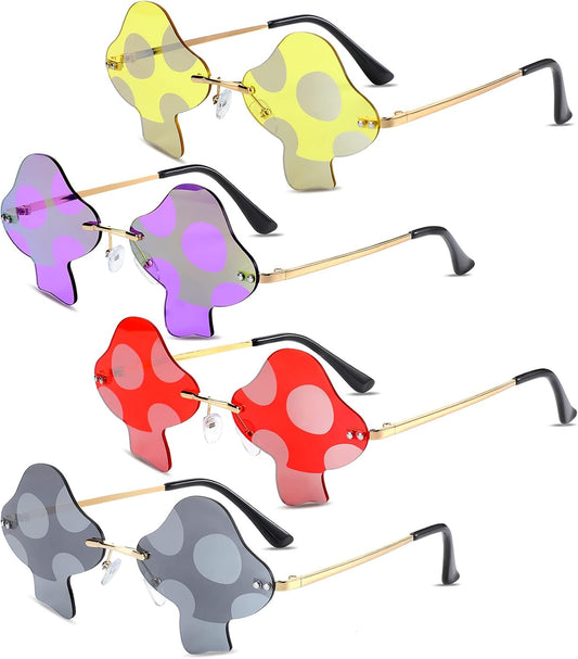 4 Pair Mushroom Shape Sunglasses Funny Rimless Eyewear Retro Irregular Glasses Metal Spring Summer Mardi Gras V1258-DP02-C-1623