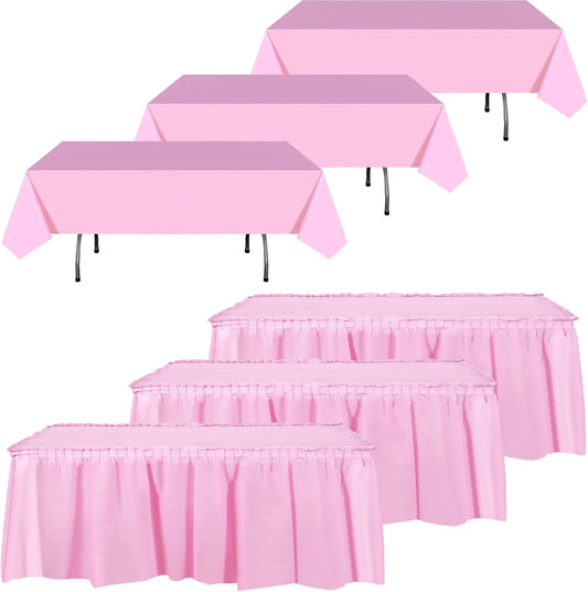 6 Pcs Plastic Table Skirts and Stainproof Table Cloths 54 x 108 in Plastic Tablecloth 168 x 29 Inches V1258-DP02-C-1627