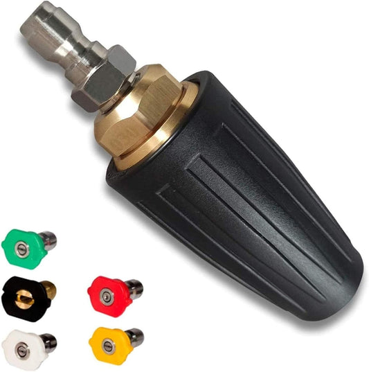 4000 PSI Rotating Turbo Nozzle Set, 1/4 Inch, With 5 Tips for Pressure Washer, Orifice 3.0 V1258-DP02-C-163