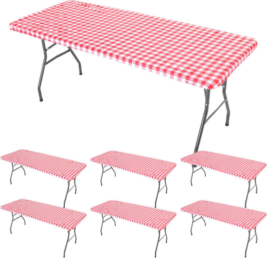 6 Pcs Tablecloth for Folding Fitted Rectangular Table Cloth 30 x 72 Inch Vinyl Waterproof Plastic Table Cover V1258-DP02-C-1631