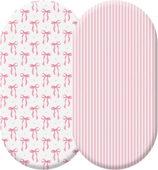 2 Pack Pink Baby Bassinet Sheets Girls Bow Coquette 32'' x 16" Stretchable Soft Crib Sheets Cradle Bed Set V1258-DP02-C-1632
