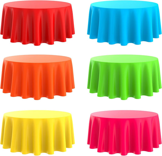 6 Pcs Round Tablecloth 84 Inch Plastic Disposable Table Cover Stain and Wrinkle Resistant Tablecloths for V1258-DP02-C-1648