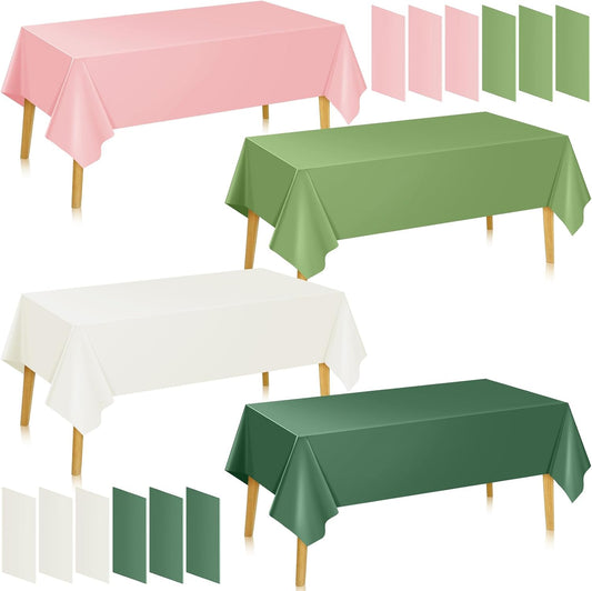 12 Pcs Sage Green and Pink Plastic Tablecloth 54 x 108 Inch 4 Colors Disposable Rectangle Table Cover V1258-DP02-C-1649