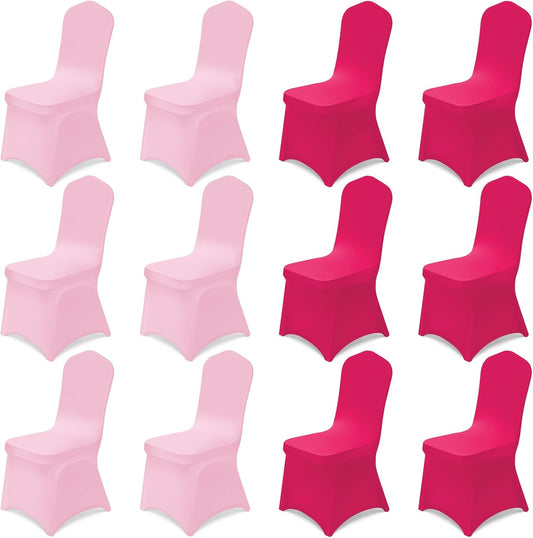 12 Pcs Pink Folding Chair Covers Universal Spandex Slipcovers Washable Removable Stretch Chair Protector V1258-DP02-C-1650