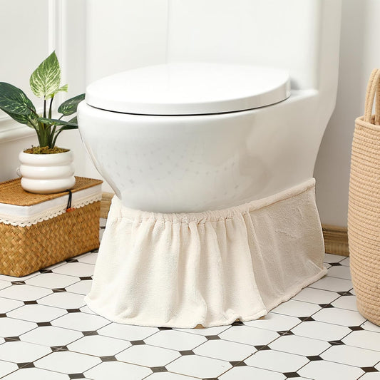 Toilet Base Wrap Stretchable Non Slip Around Toilet Protector Decorative Hygienic Caulk Cover White Cotton V1258-DP02-C-1652