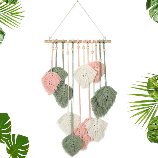 Large Macrame Wall Hanging Leaves Boho Green Leaf Macrame Tapestry Decor Leaf Feather Woven Hanging Wall Art V1258-DP02-C-1653