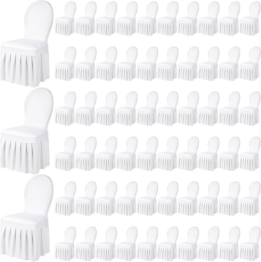 Chair Slip Covers with Skirt Wedding Long Stretch Spandex Dining Chair Cover Protectors Removable and V1258-DP02-C-1656