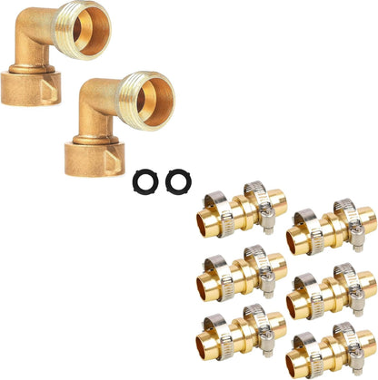 90 Degree Hose Elbow Connectors + Garden Hose Repair Kit V1258-DP02-C-166