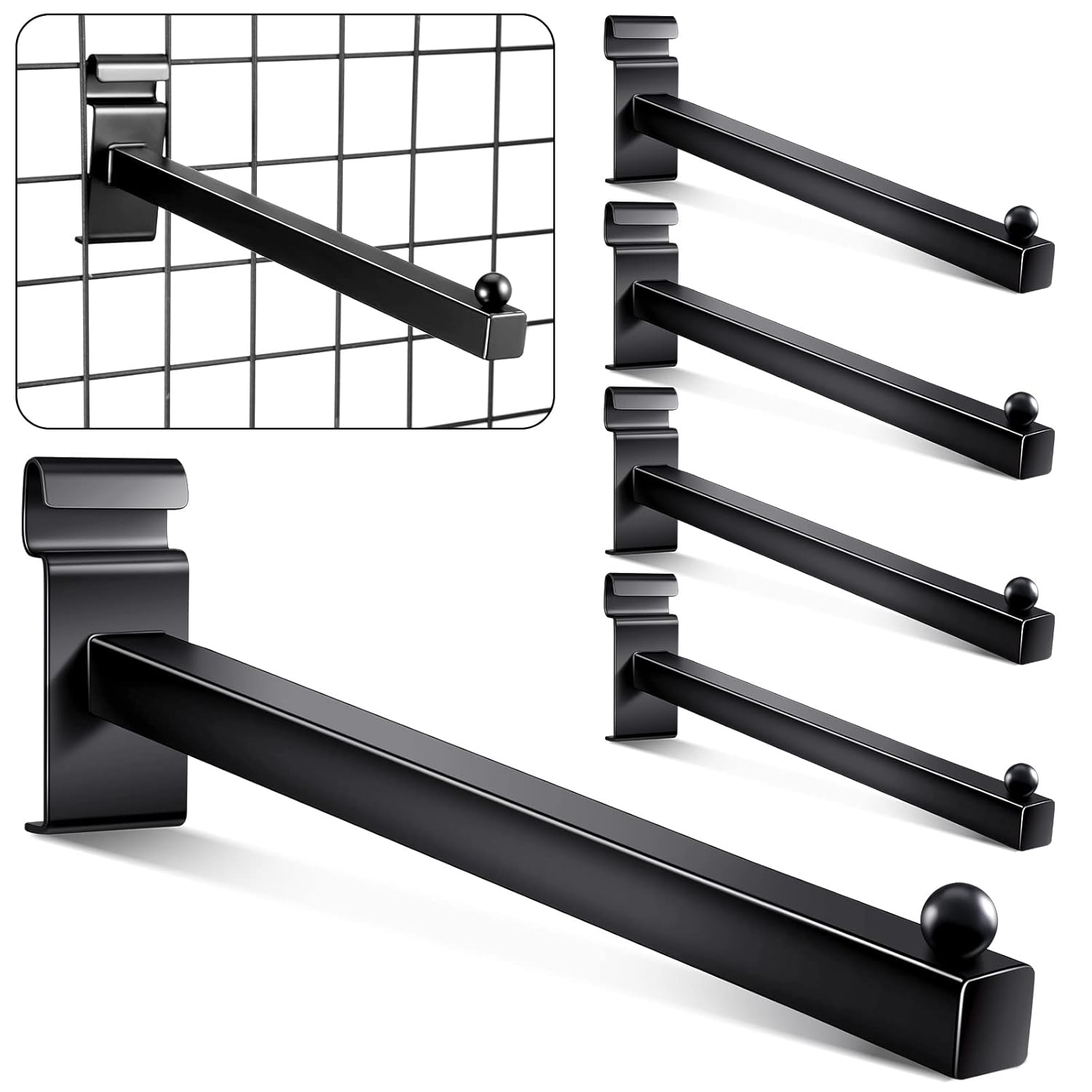 Gridwall Hooks 12 Inch Grid Wall Hangers Display Peg Hooks Slat Wall Accessories for Wire Panels Shelf(5 V1258-DP02-C-1660