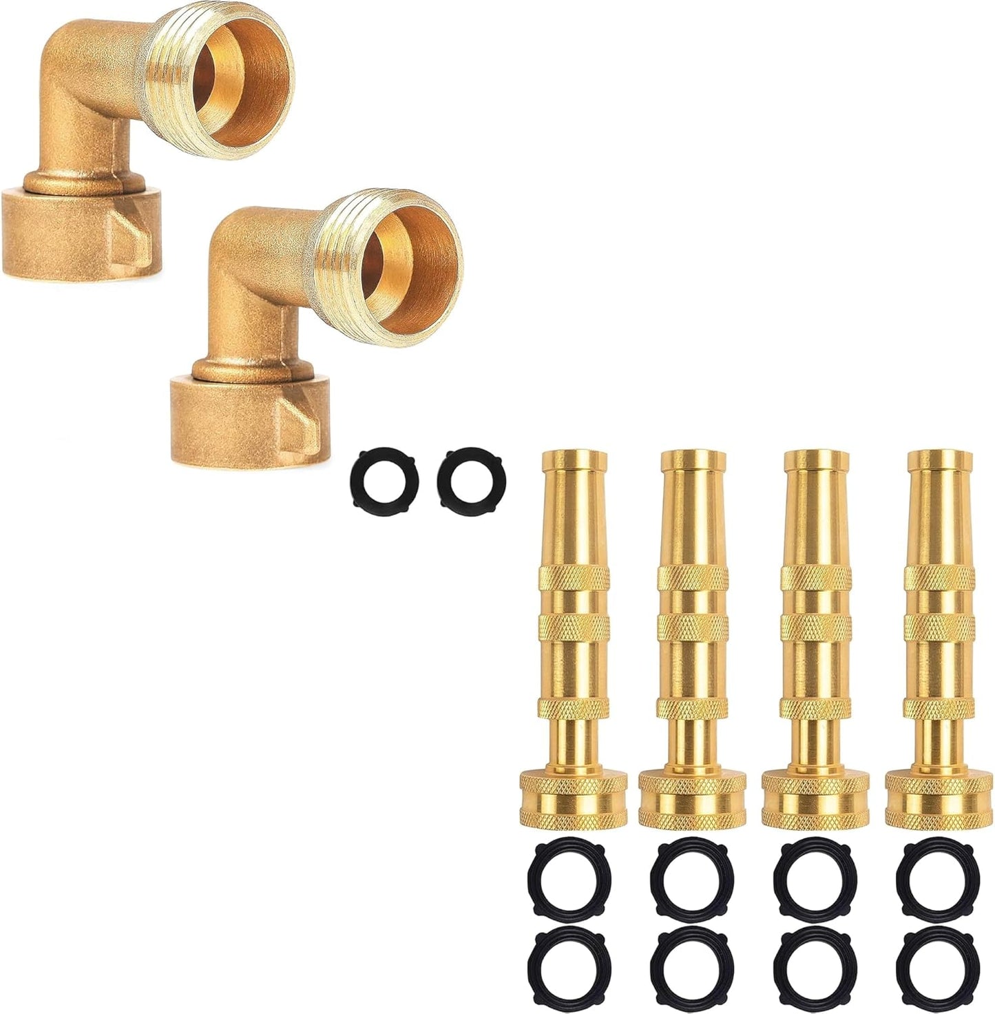 90 Degree Hose Elbow Connectors + 4" Adjustable Twist Hose Nozzle V1258-DP02-C-169