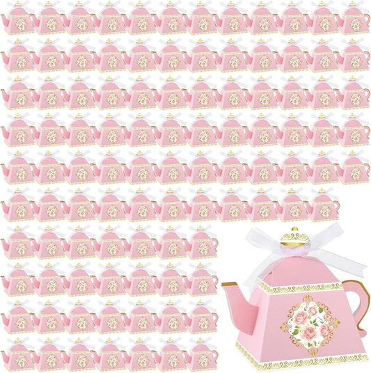 100 Pcs Teapot Candy Box Floral Flower Tea Party Favor Gift Box Candy Boxes for Tea Garden Wedding Favors V1258-DP02-C-1715