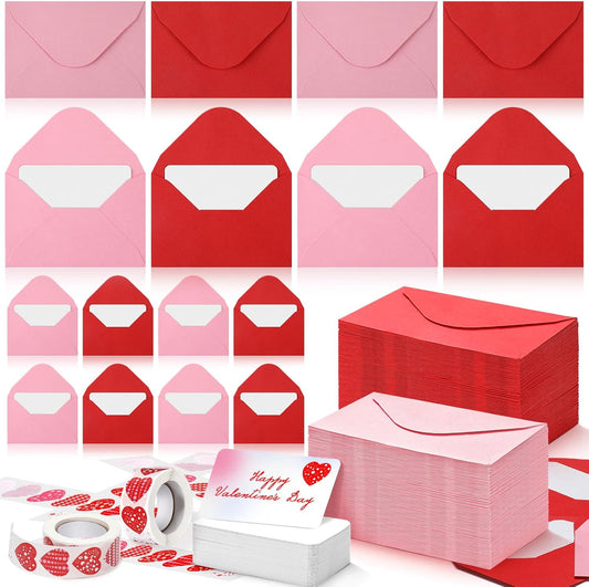 400 Set Mini Valentine Greeting Cards with Envelopes Stickers Valentine Red Pink Love Small Greeting Cards V1258-DP02-C-1727
