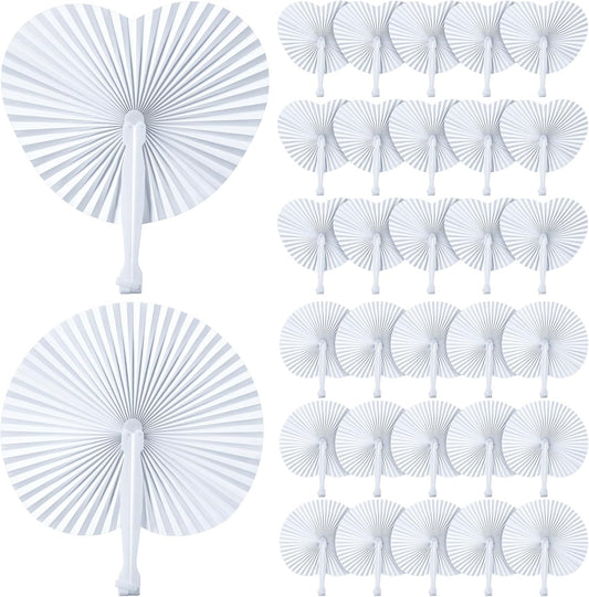60 Pcs Decorative Paper Folding Hand Fans Folding White Paper Accordion Fans Include Heart Shaped Round V1258-DP02-C-1732