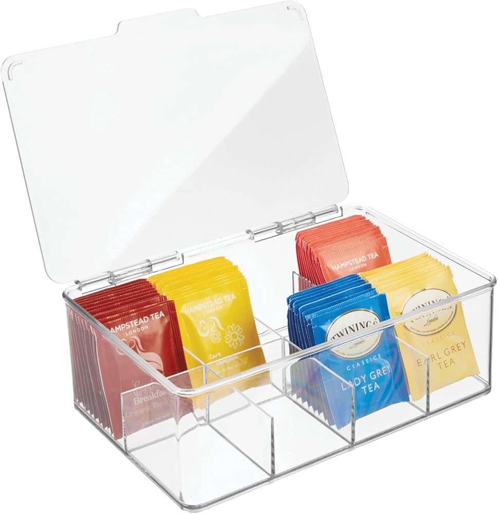 Tea Bag Single Serve Pouch Divided Box Holder Organizer, Clear V1258-DP02-C-1751