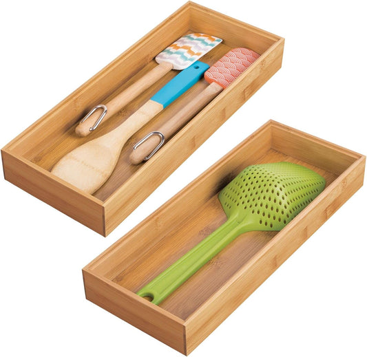 Wooden Bamboo Drawer Organizer - 15" Long Stackable Storage Box Tray for Kitchen Drawers/Cabinet - Utensil, V1258-DP02-C-1766