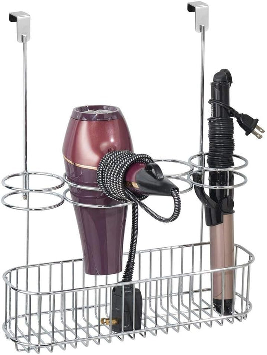 Metal Over Door Bathroom Hair Care & Styling Tool Organizer Storage Basket for Hair Dryer, Flat Irons, V1258-DP02-C-1799