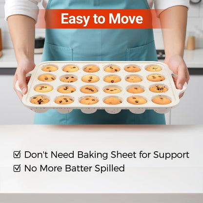 Mini Muffin Pan, Metal Reinforced Frame Mini Cupcake Pans 24 Cups Nonstick Muffin Silicone Molds with Handle V1258-DP02-C-18