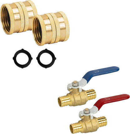 Garden Hose Adapter + Pex Brass Full Port Shut Off Ball Valve V1258-DP02-C-181