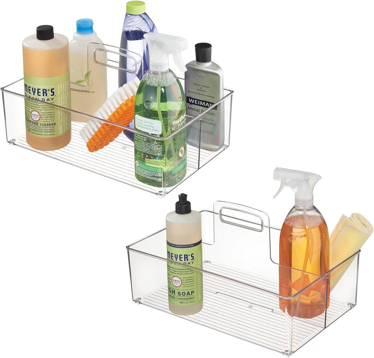 Large Plastic Divided Portable Storage Organizer Caddy Tote Basket Bin with Handle for Kitchen, Pantry, V1258-DP02-C-1823