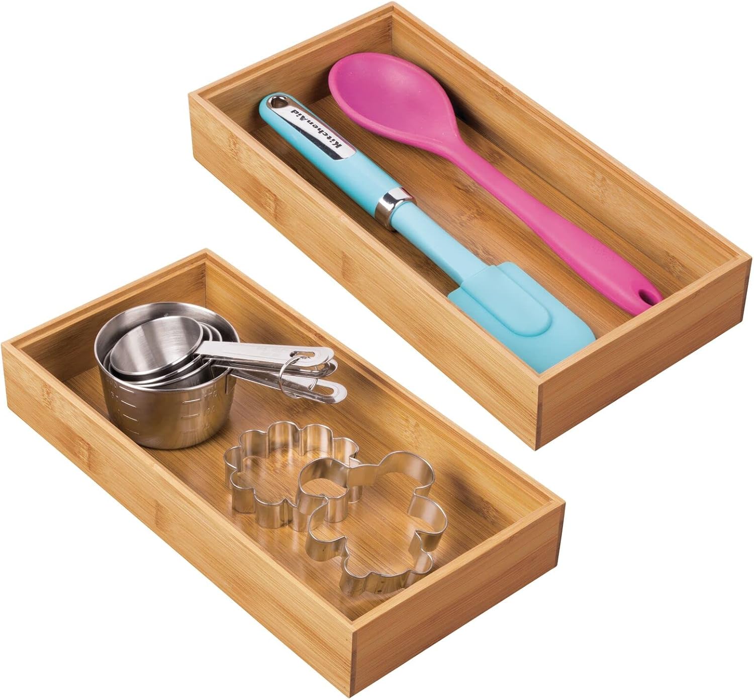 Wooden Bamboo Drawer Organizer - 12" Long Stackable Storage Box Tray for Kitchen Drawers/Cabinet - Utensil, V1258-DP02-C-1834