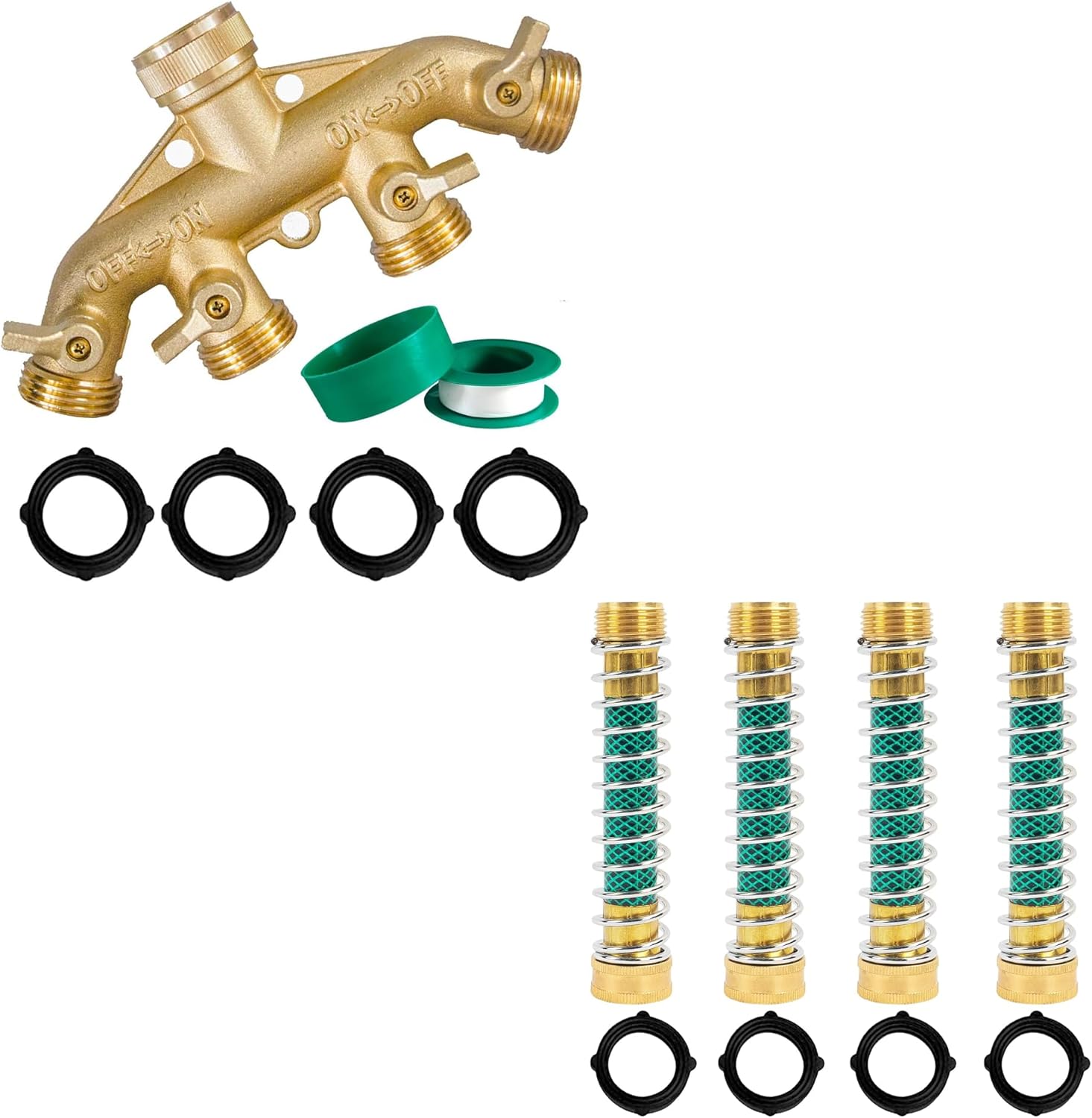Brass Garden Hose Splitter (4 Way) + Garden Hose Protector V1258-DP02-C-184