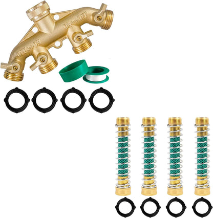 Brass Garden Hose Splitter (4 Way) + Garden Hose Protector V1258-DP02-C-184