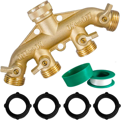 Brass Garden Hose Splitter (4 Way) + Garden Hose Protector V1258-DP02-C-184