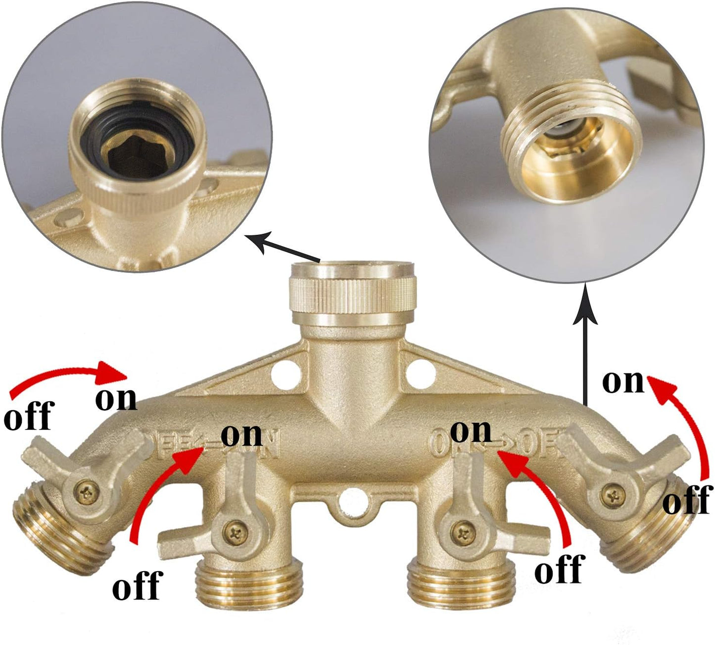 Brass Garden Hose Splitter (4 Way) + Garden Hose Protector V1258-DP02-C-184