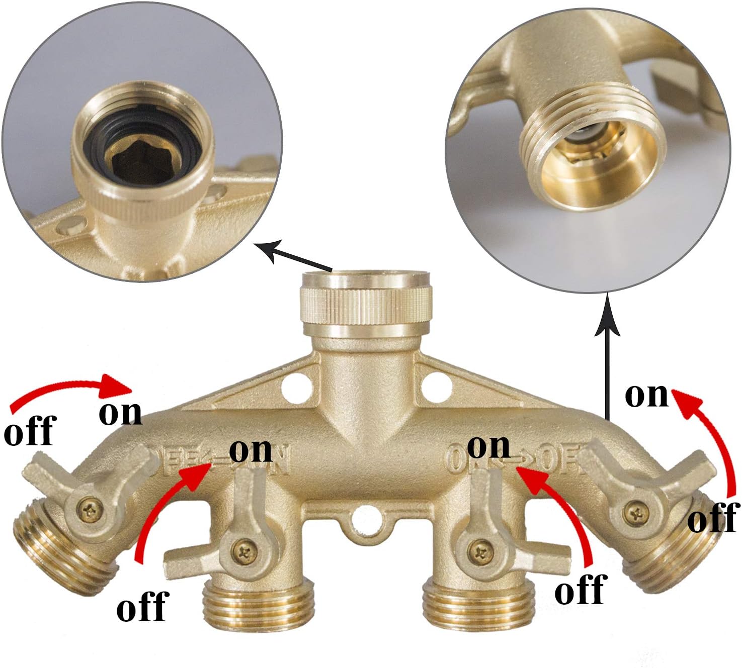 Brass Garden Hose Splitter (4 Way) + Garden Hose Protector V1258-DP02-C-184