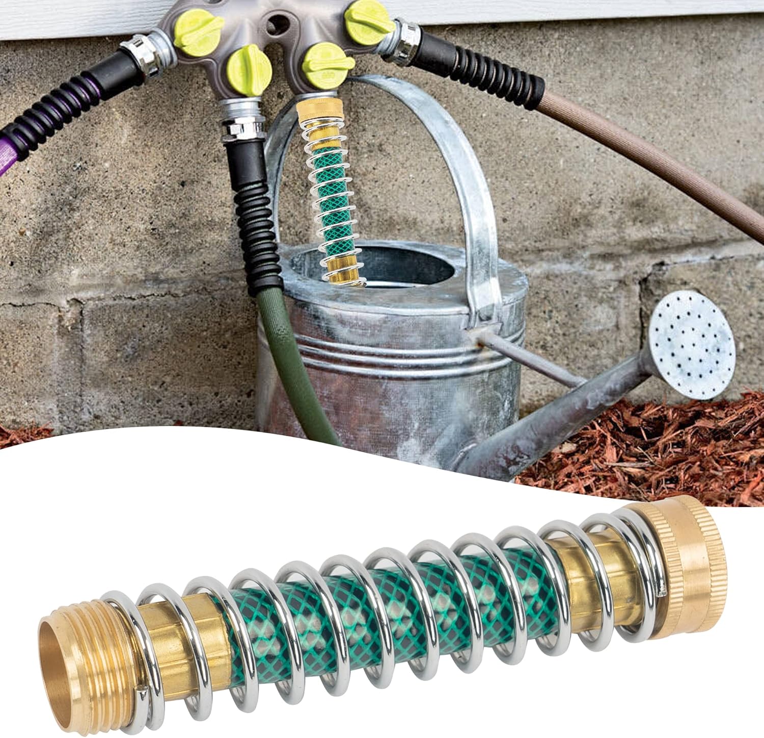 Brass Garden Hose Splitter (4 Way) + Garden Hose Protector V1258-DP02-C-184