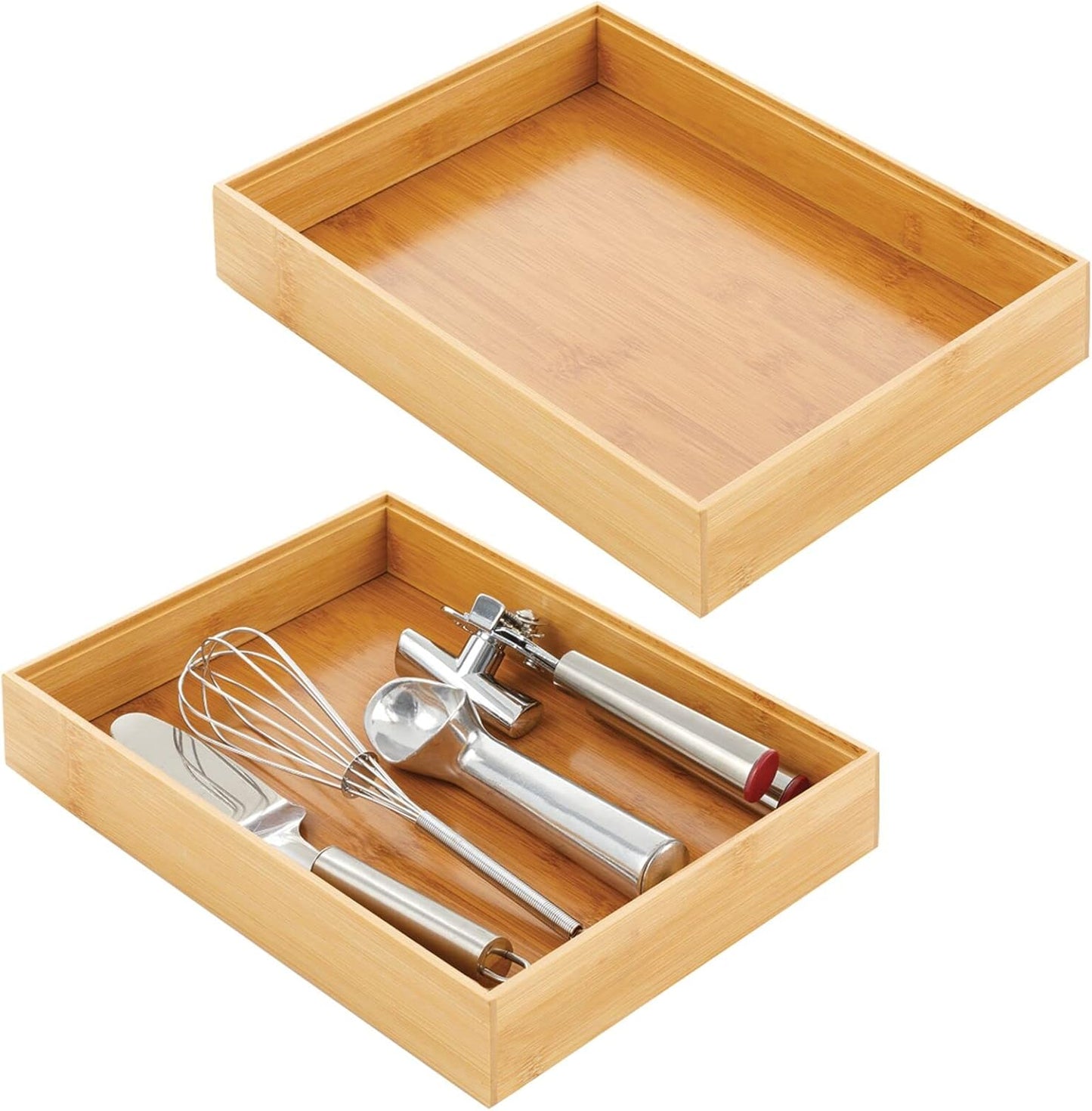 Bamboo Wood Stackable Drawer Organizer Bin Box for Kitchen; Holds Silverware, Cutlery, Utensils - Echo V1258-DP02-C-1849