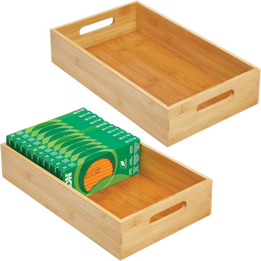 Wide Bamboo Office Desk Drawer Organizer Tray Bin with Handles - Organizer for School Supplies, Pens, V1258-DP02-C-1851