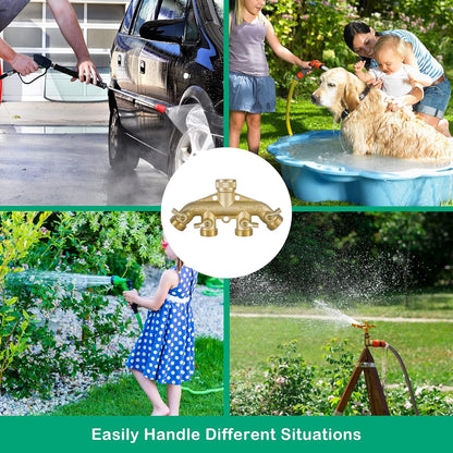 Brass Garden Hose Splitter (4 Way) + Garden Hose Quick Connector V1258-DP02-C-186