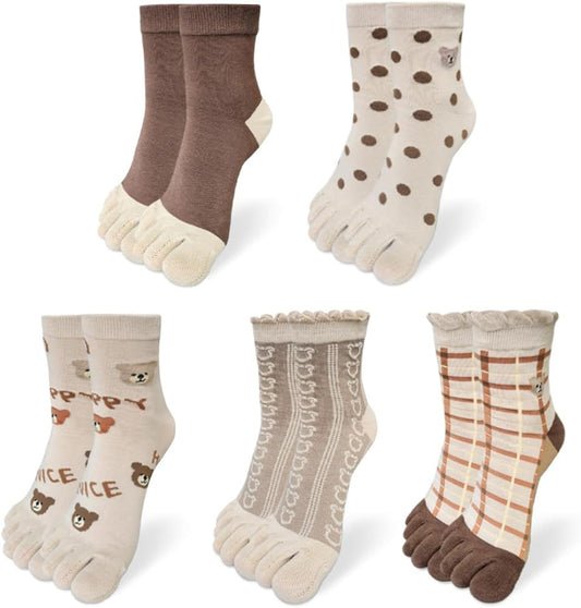 Womens Girls Toe Socks Five Fingers Cute Colorful Ankle Athletic Running Toe Seperated V1258-DP02-C-1866