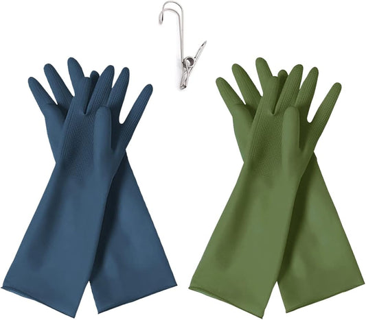 Dishwashing Gloves - 2 Pairs Premium Rubber Gloves for Cleaning - Urban Gray, Green, Blue V1258-DP02-C-1868