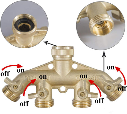 Brass Garden Hose Splitter (4 Way) + Garden Hose Quick Connector V1258-DP02-C-188