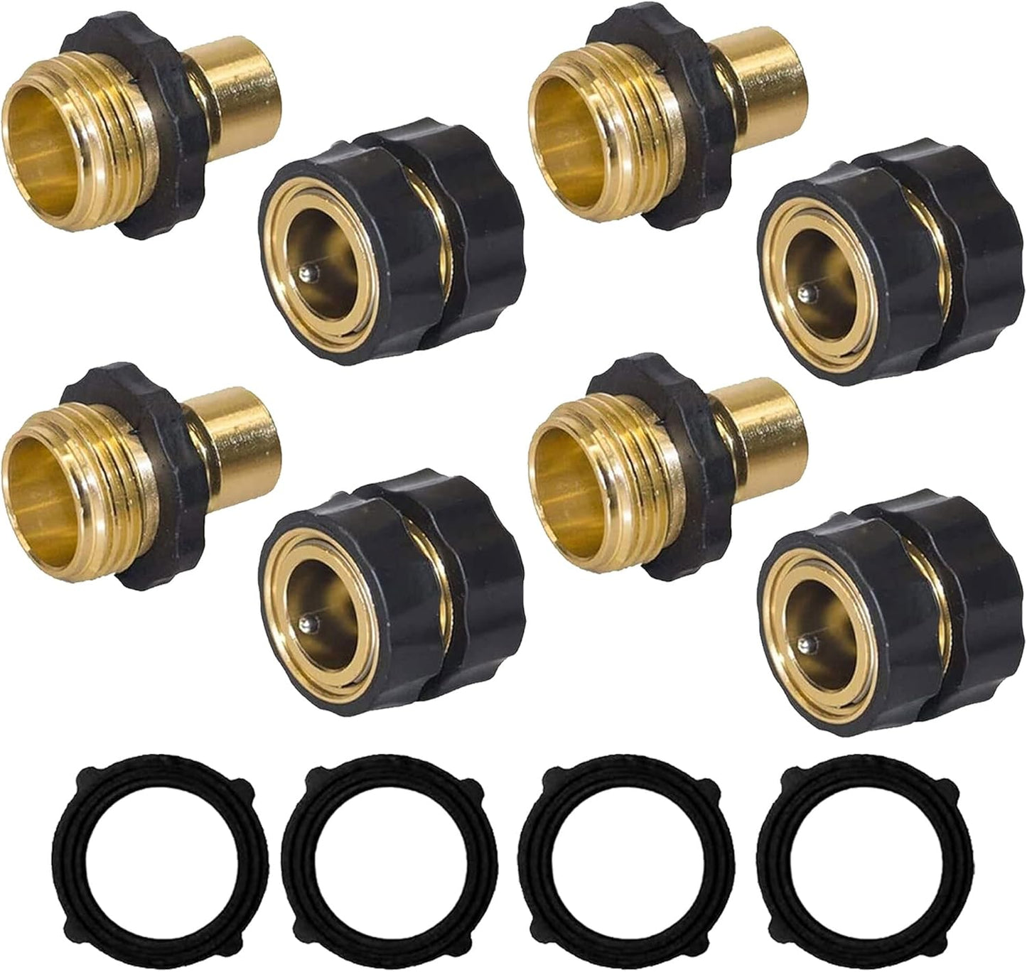 Brass Garden Hose Splitter (4 Way) + Garden Hose Quick Connector V1258-DP02-C-188