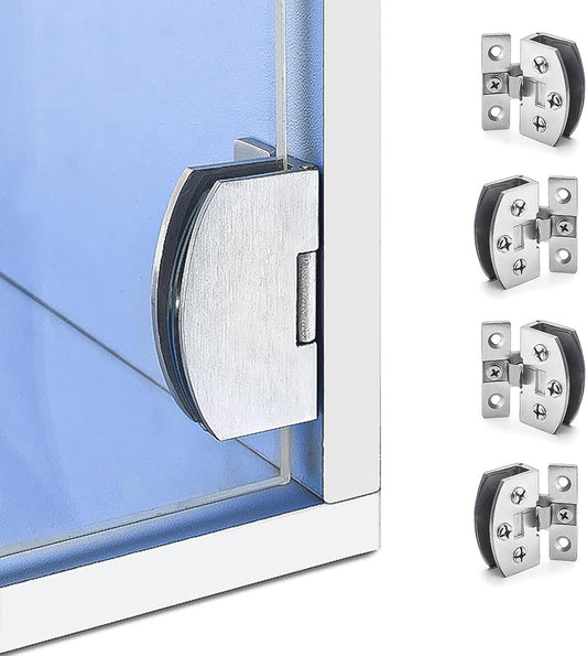 4-Pack No-Drill Glass Door Hinges for Cabinets, Showcases, Wine Cabinets - Heavy Duty Zinc Alloy, Fits 5-10mm V1258-DP02-C-1883