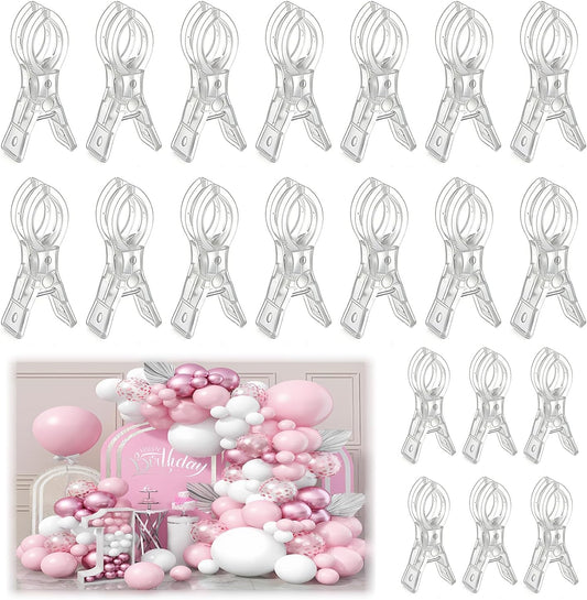 20 Pack Plastic Transparent Balloon Arch Clips for Backdrop | 3.5 Inch Heavy-Duty Spring Clamps for Birthday V1258-DP02-C-1884