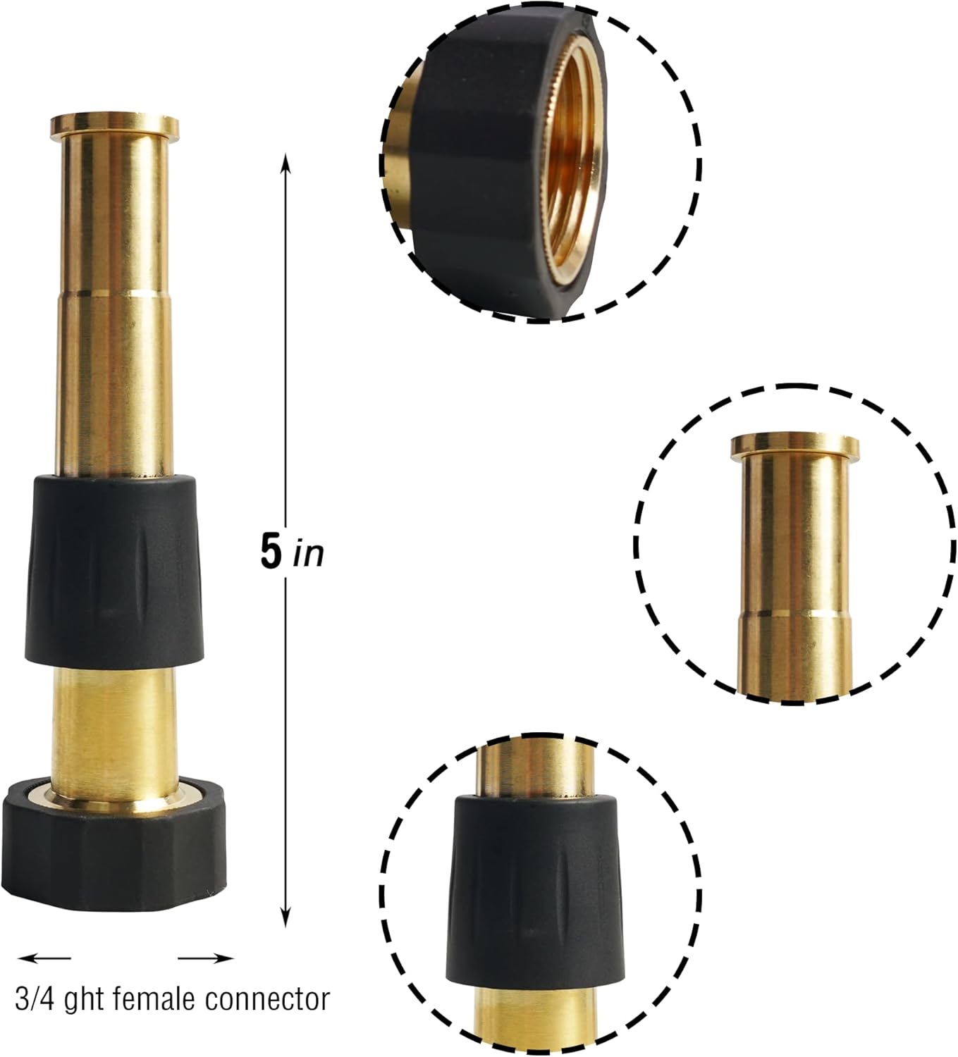 Brass Garden Hose Splitter (4 Way) + 5" Jet Sweeper Garden Hose Nozzle V1258-DP02-C-190