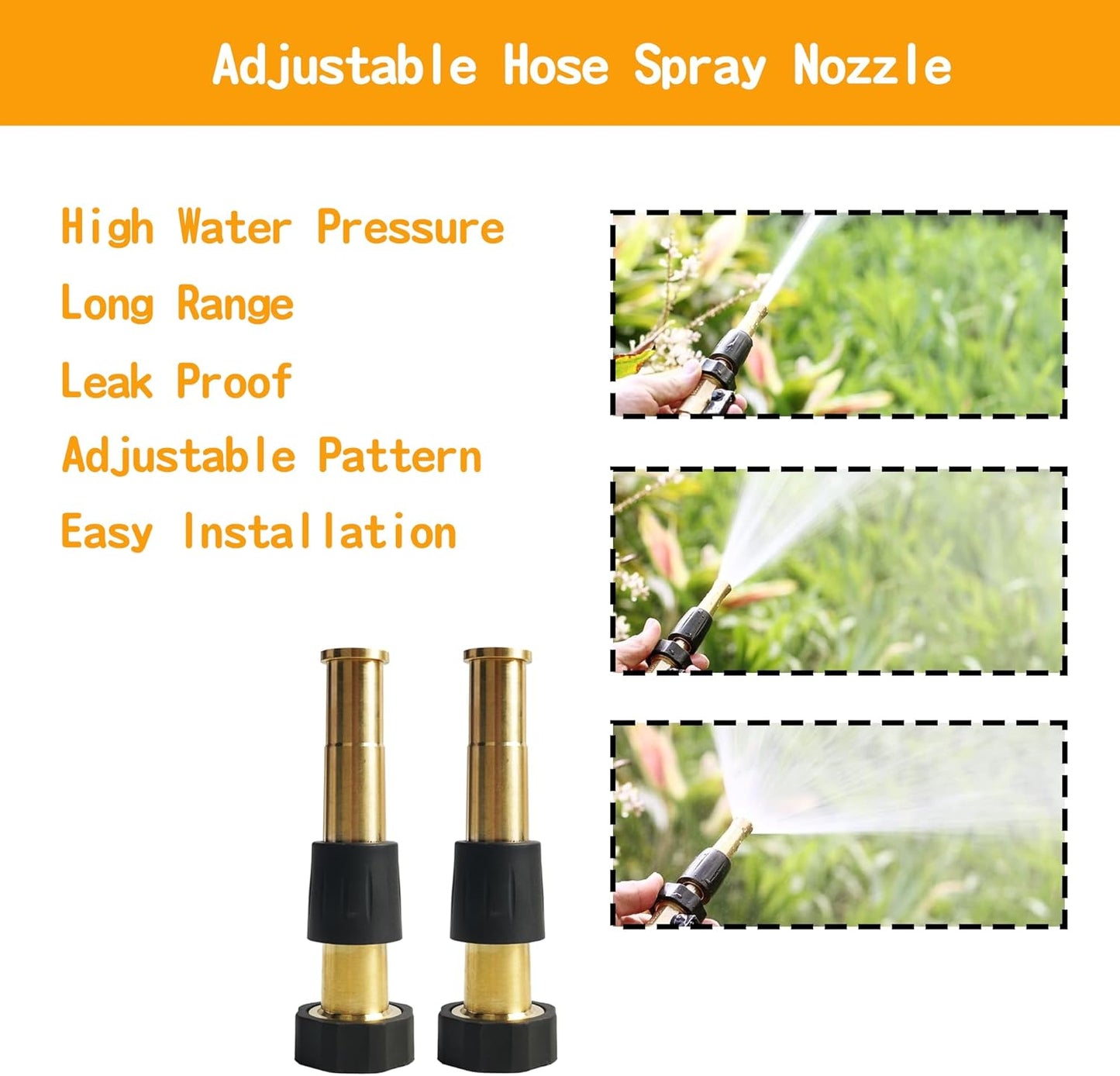 Brass Garden Hose Splitter (4 Way) + 5" Jet Sweeper Garden Hose Nozzle V1258-DP02-C-190