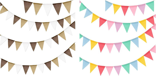 Pre-Strung Burlap Pennant Banners, 39-Foot Colorful Fabric Triangle Flag Bunting, 36-Piece Pennant Banner V1258-DP02-C-2029